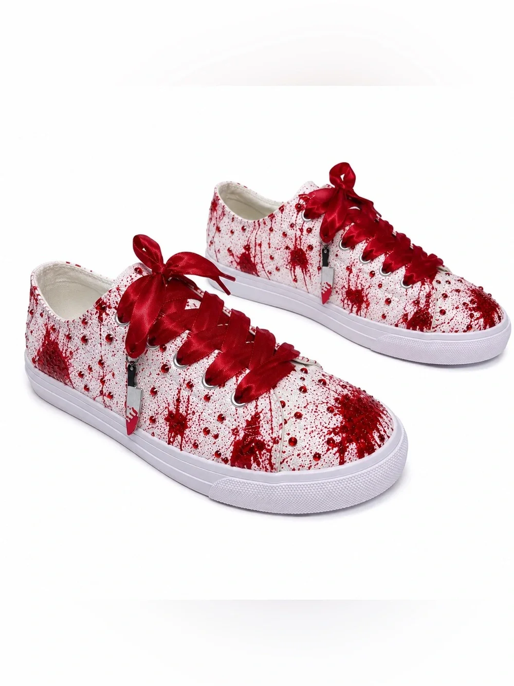 Women’s Custom Horror Splash Canvas Sneakers With Charm & Ribbon Laces